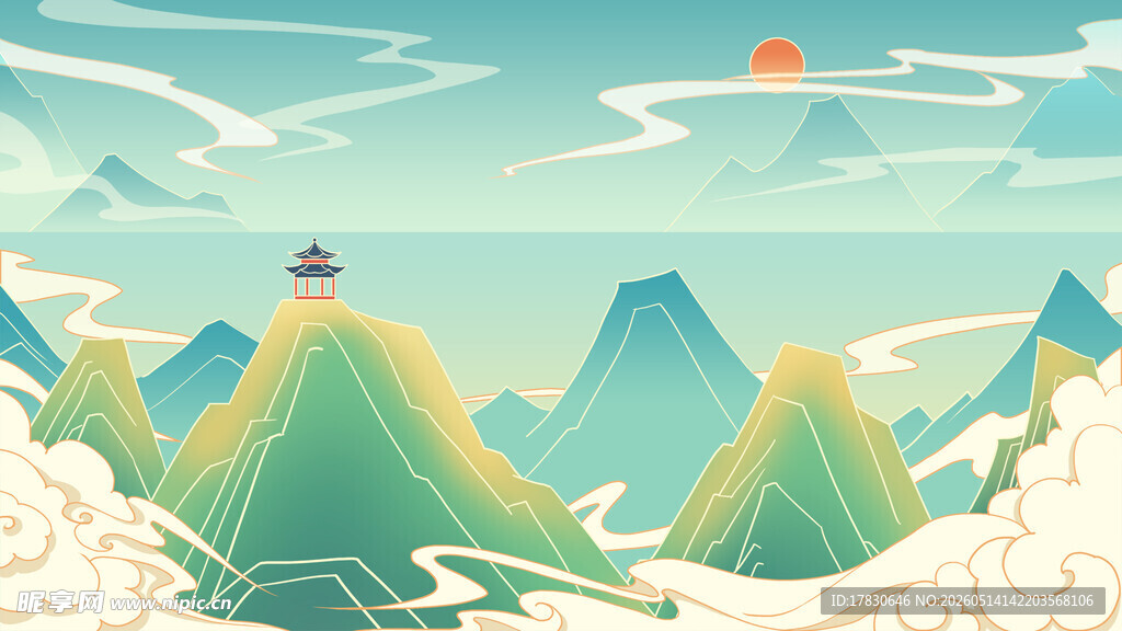 山间云海中的灯塔景观