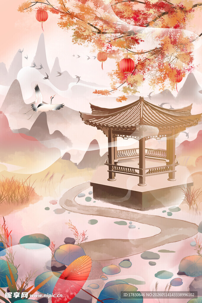 古风山水亭阁诗意美景