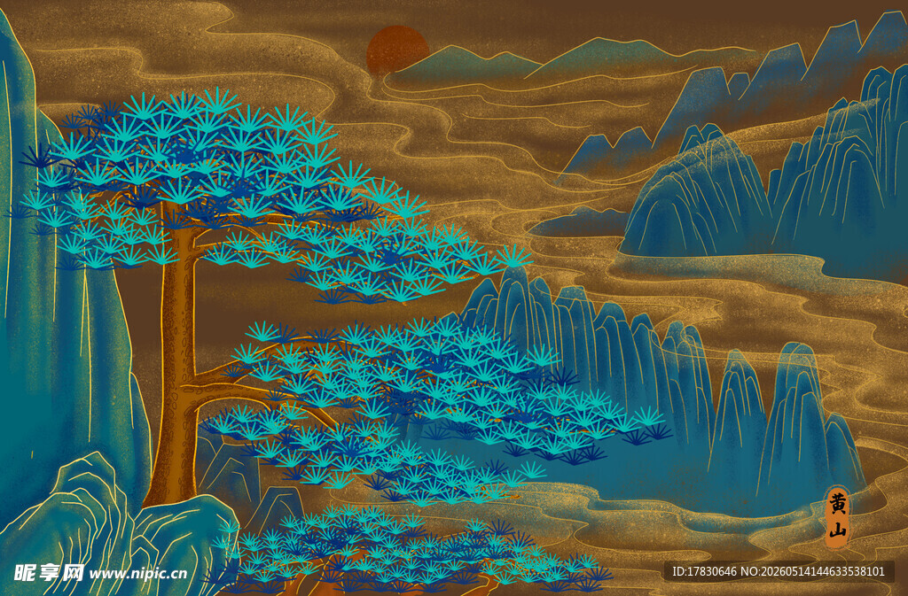 中式山水风景插画