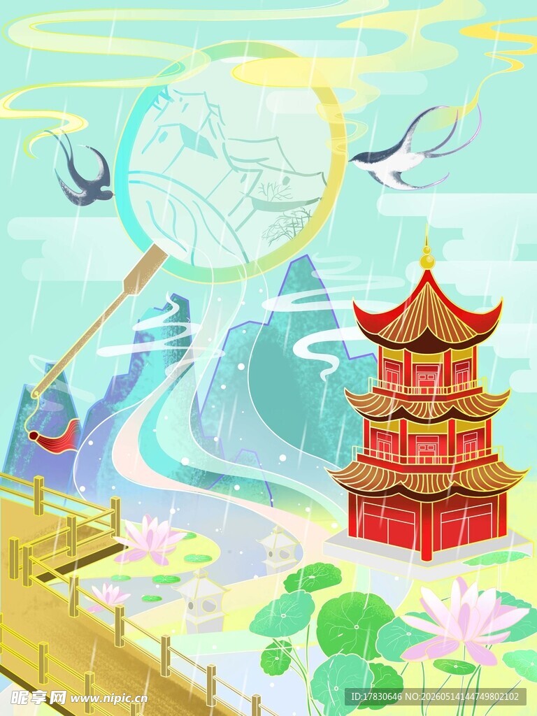 古风山水间的亭台景致