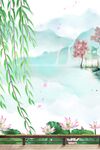春日湖畔柳色美景