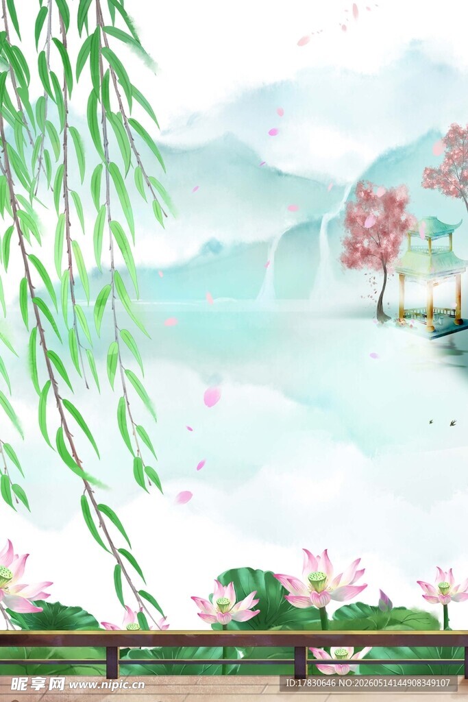 春日湖畔柳色美景
