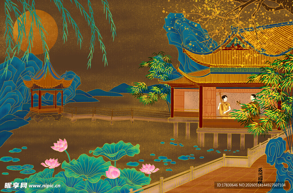 古典园林湖畔美景