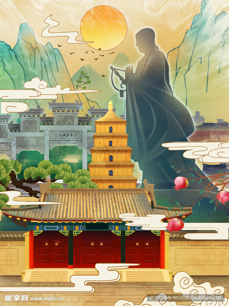 古寺禅影夕阳下的静谧之境