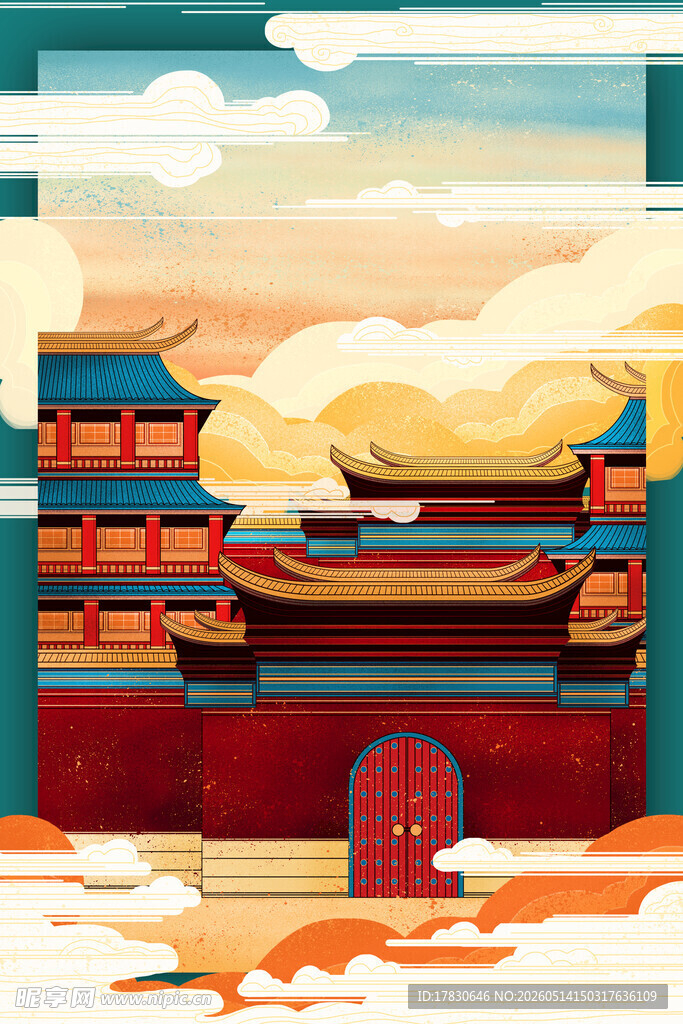 古风建筑雪景图