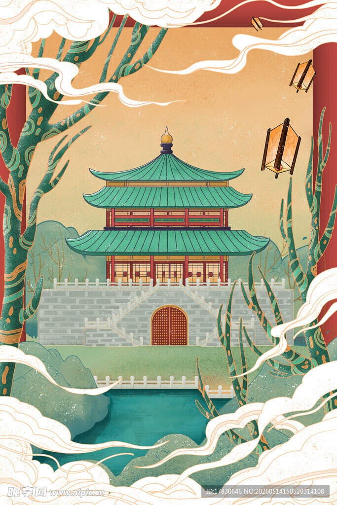 冬日古风建筑雪景图