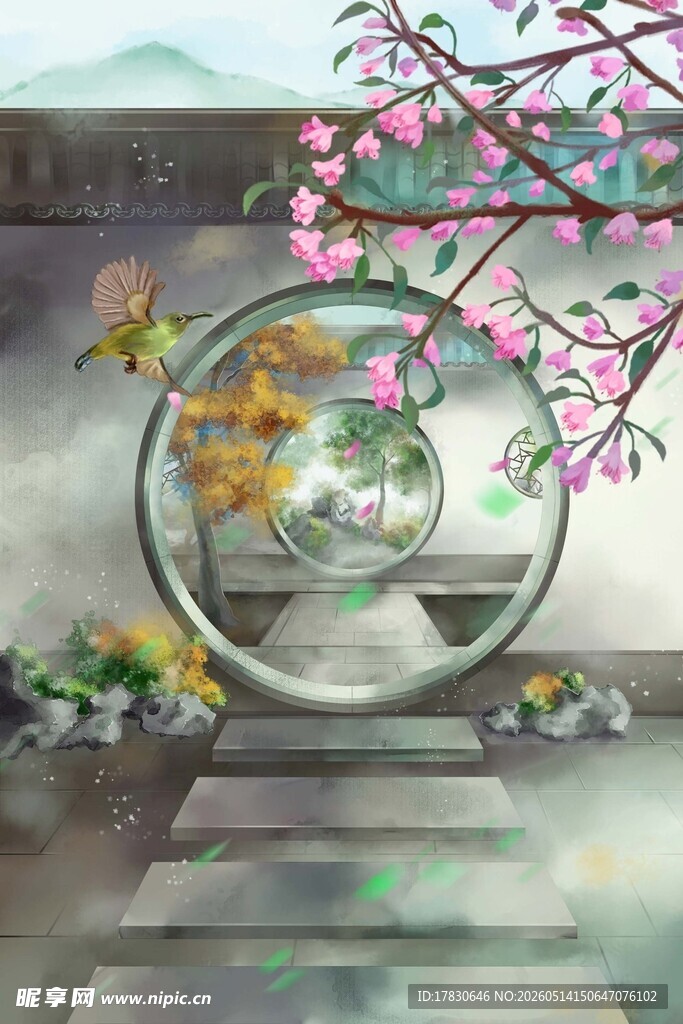 中式庭院中的诗意景观