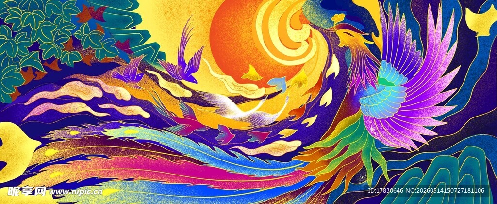 绚丽梦幻凤凰插画