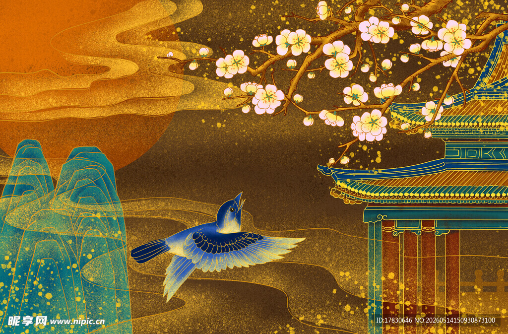 中式花鸟景致古风画面