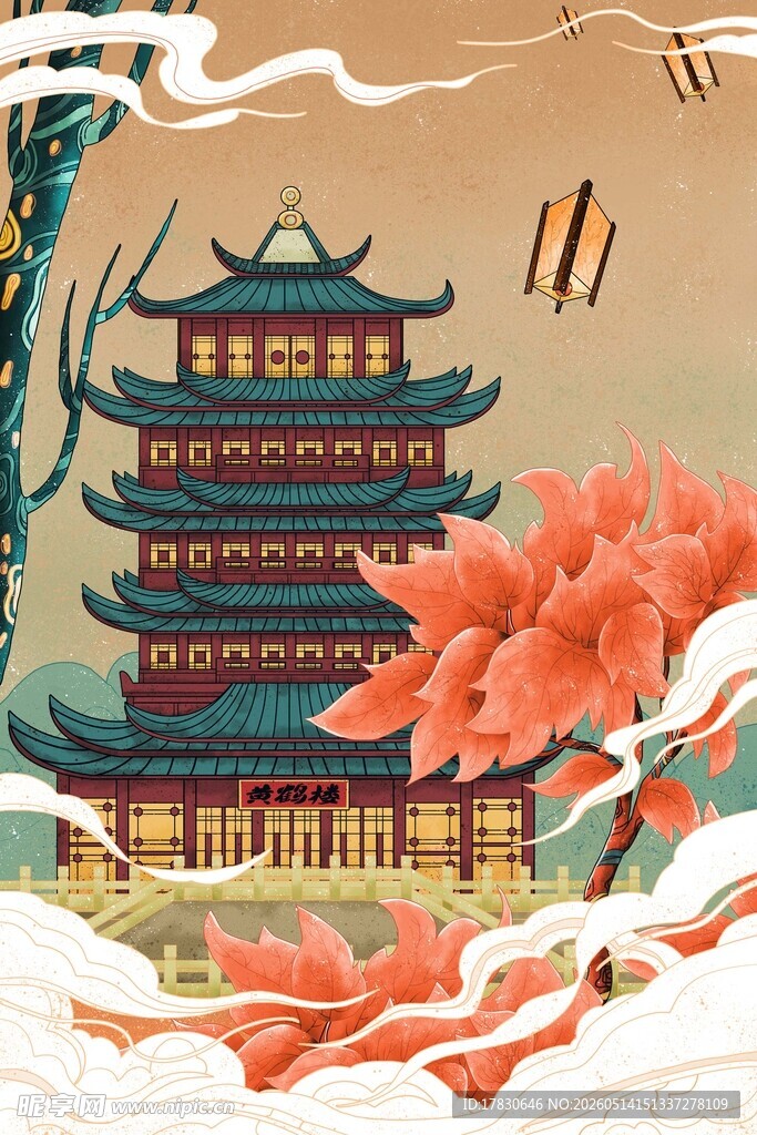 古风建筑与烂漫繁花
