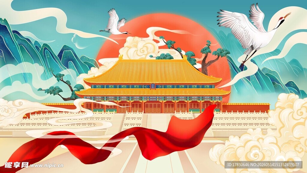 壮丽国风建筑与祥瑞景象