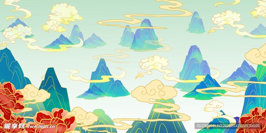 梦幻国风山水花卉图景