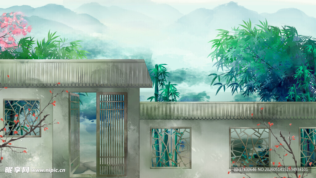 中式庭院景观绿植环绕