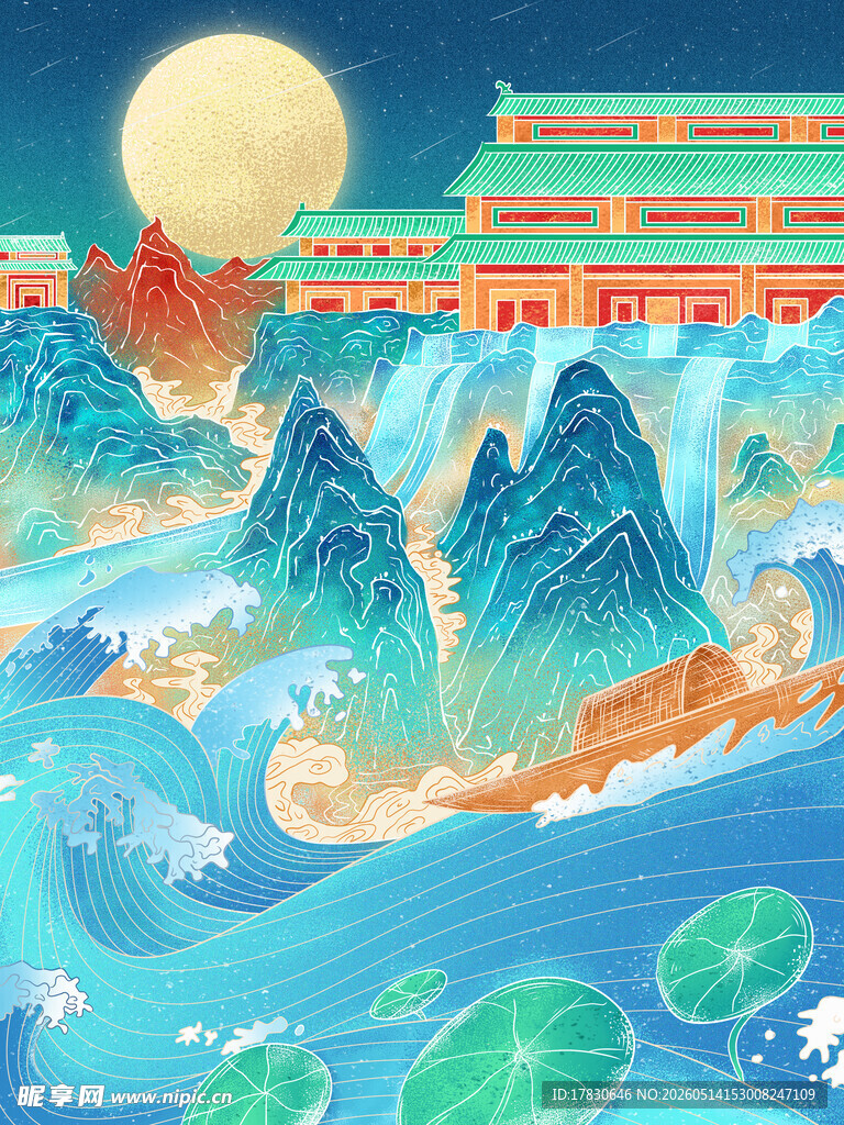 古风山水间的壮丽景致