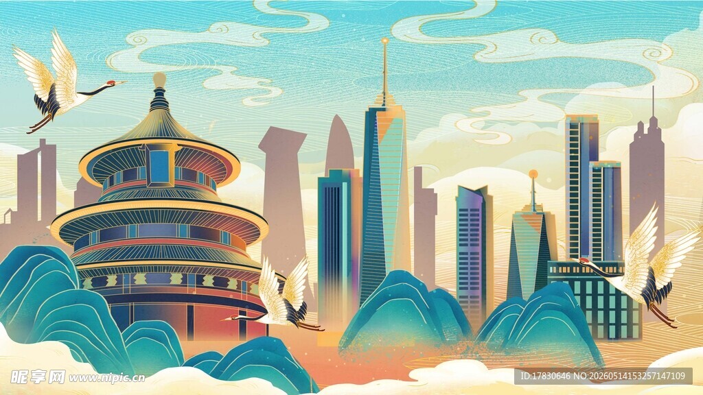 城市与古建筑的梦幻图景