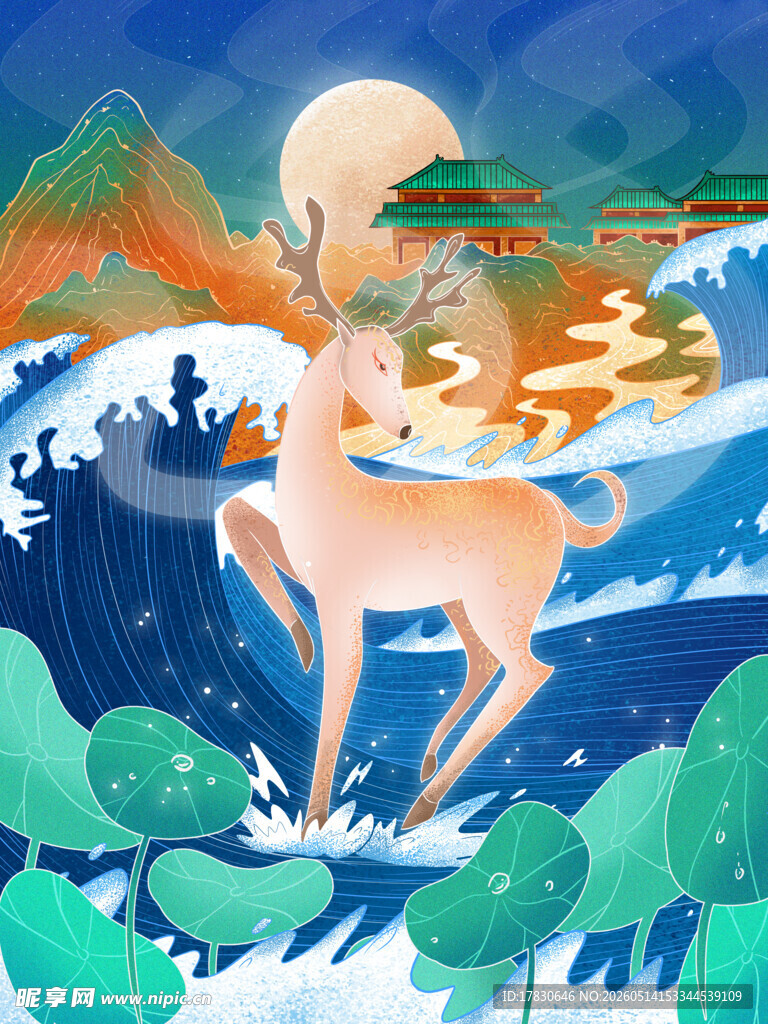 梦幻山海间的灵鹿