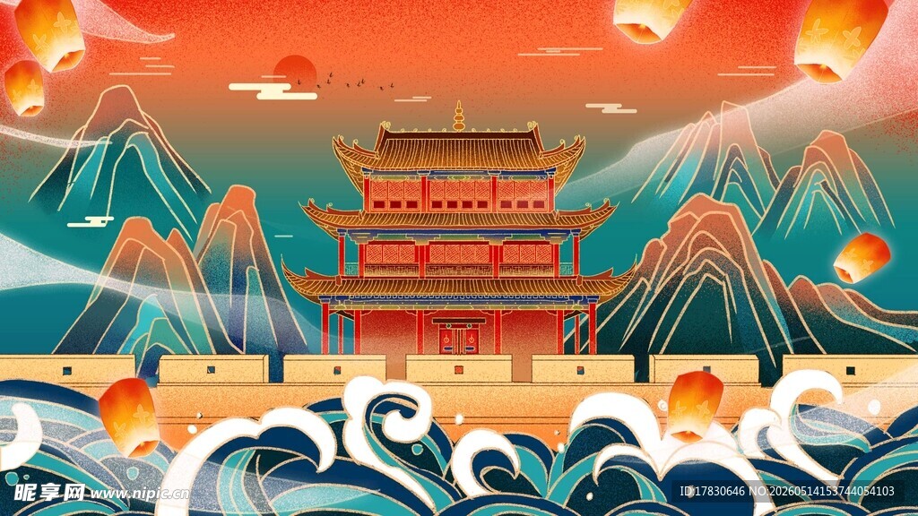 古风山水间的中式建筑景观