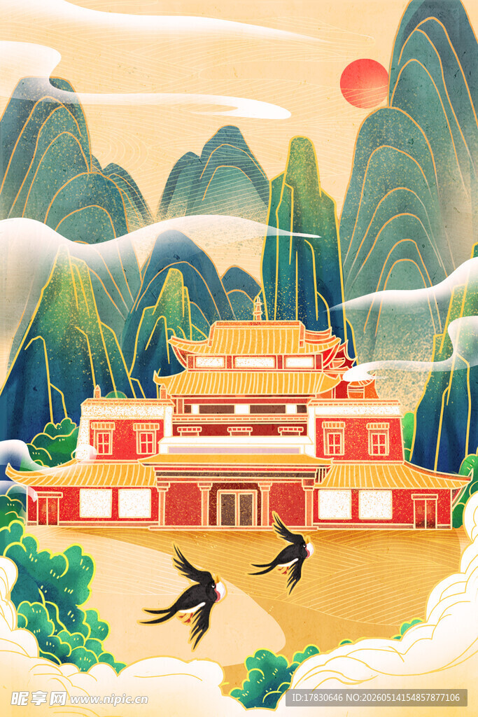 古风宫殿山水美景图
