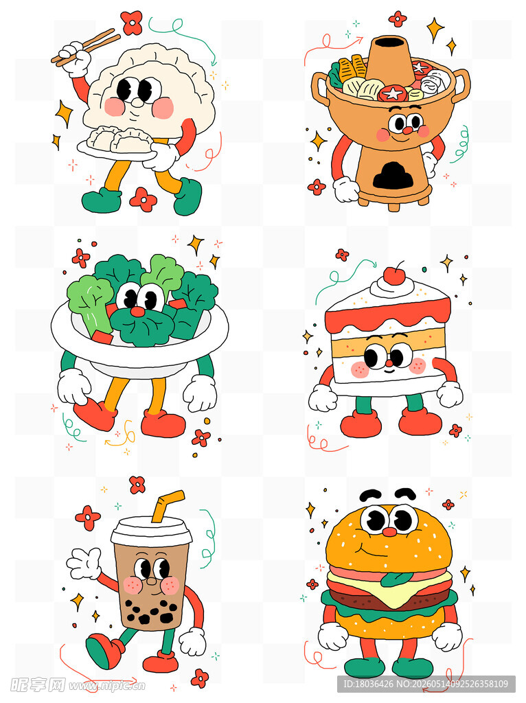 可爱卡通食物角色插画