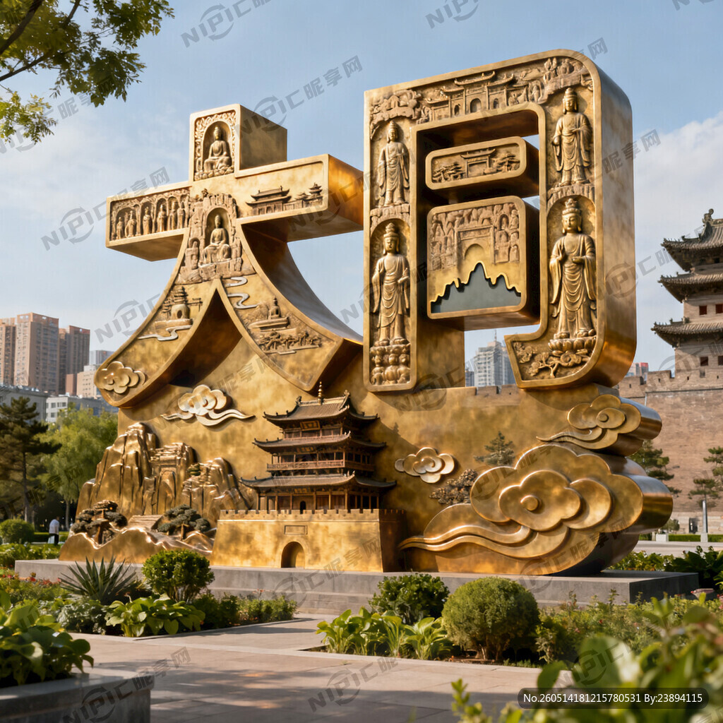 生成一张城市雕塑景观  悬空寺