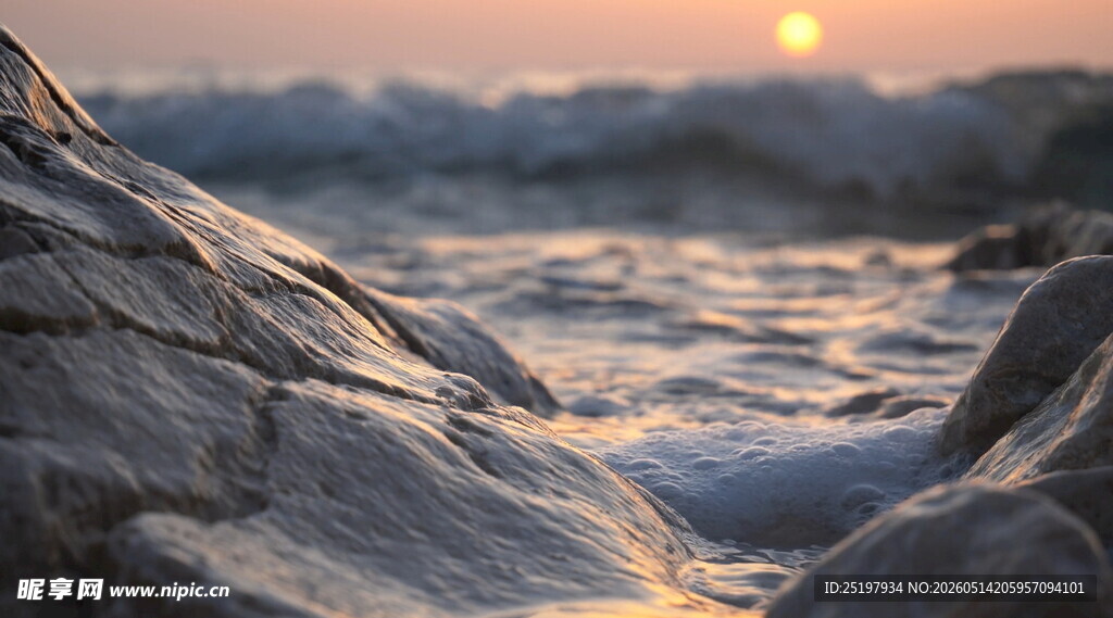 海边日落 浪花