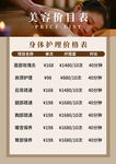 美容价目表冷疗护理价格明细