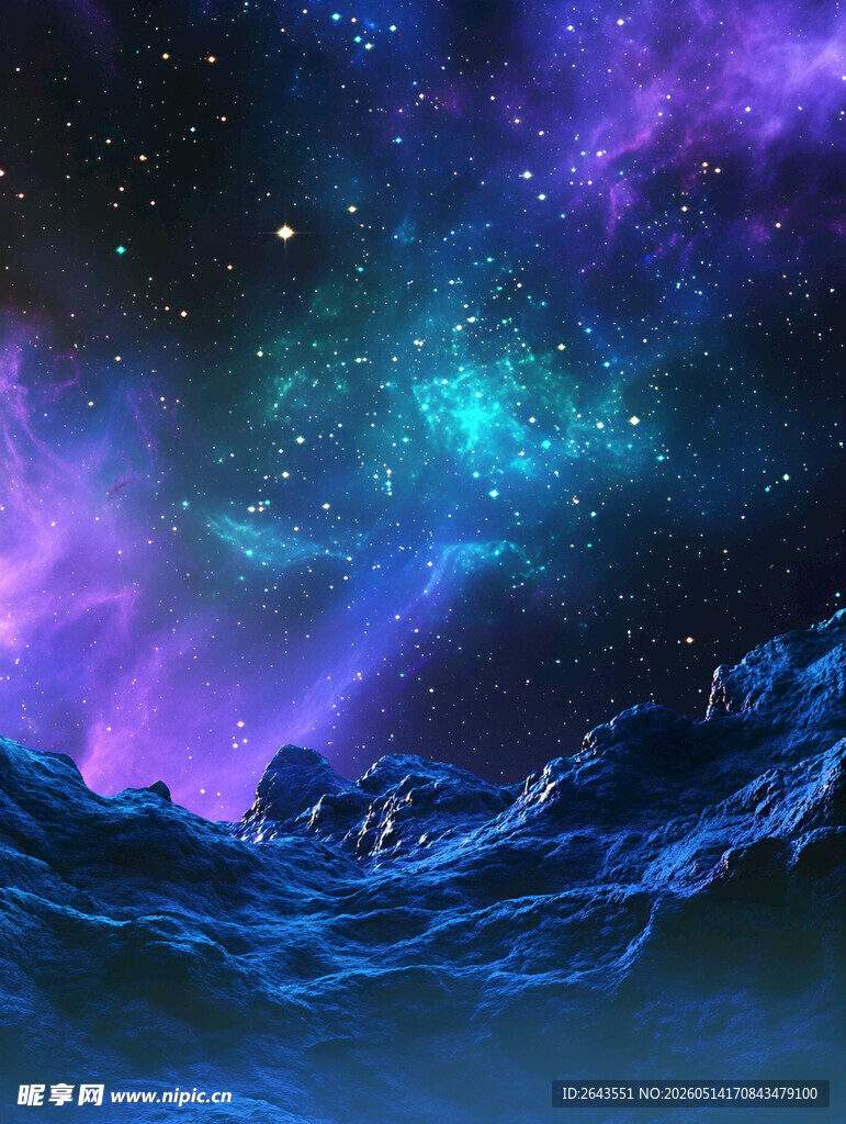 梦幻宇宙蓝色星球外太空探索背景