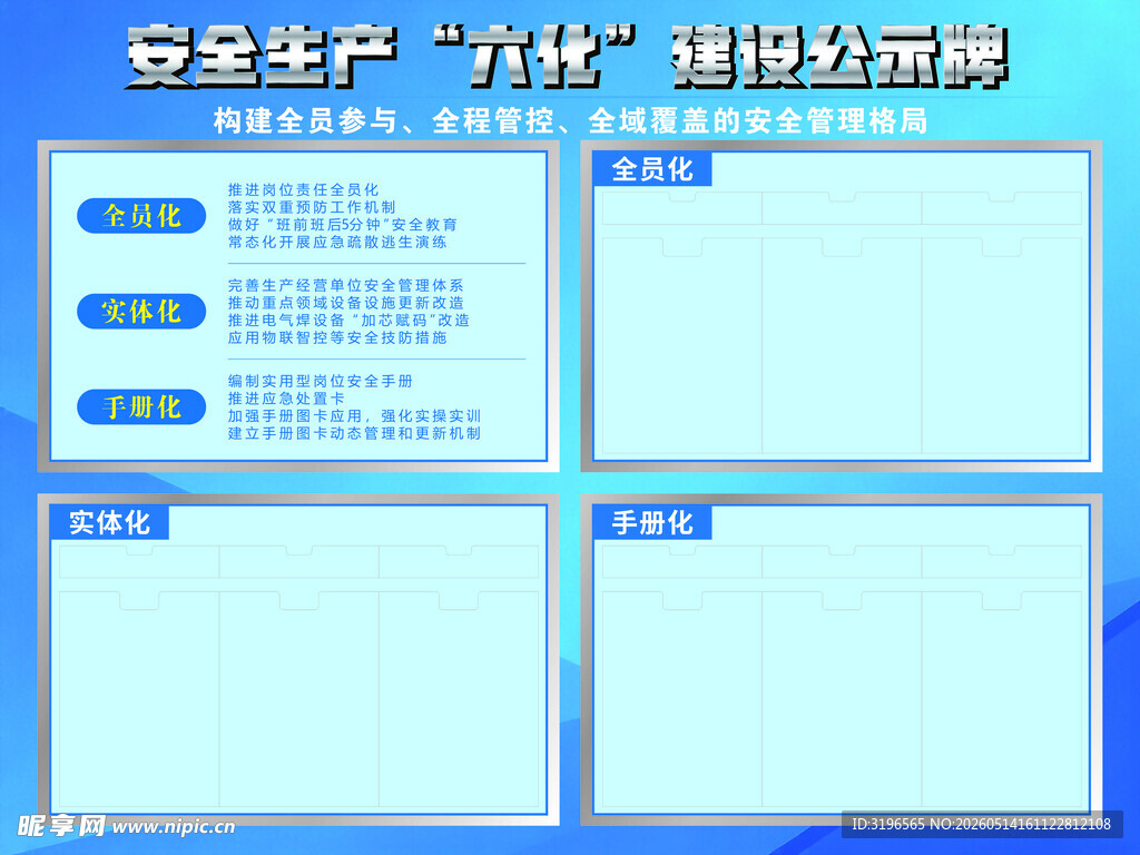 安全生产六化建设公示牌
