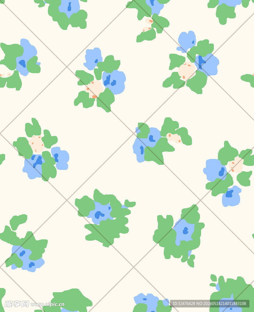 蓝绿花卉几何图案背景
