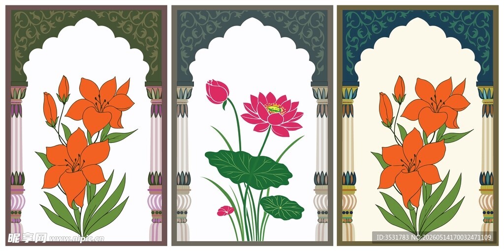 花卉三联挂画