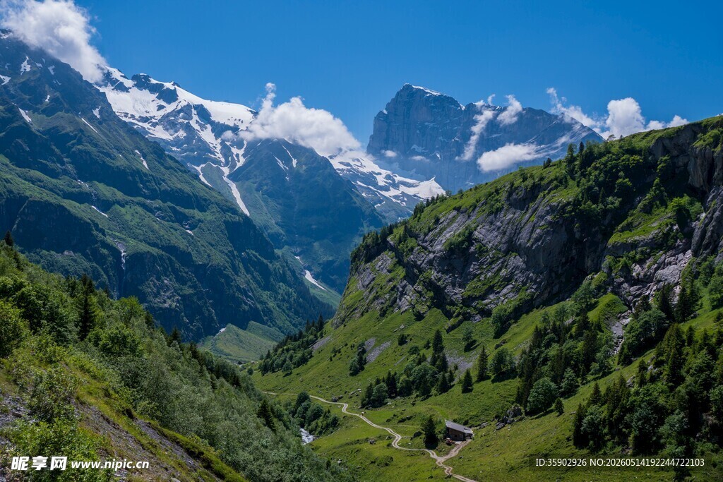 高山绿野间的壮丽自然景观