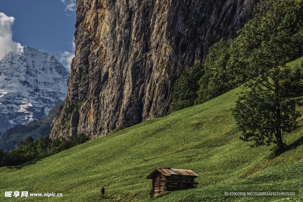 山间草甸小屋自然美景