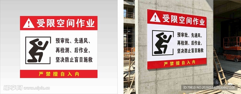有限空间作业 警示牌