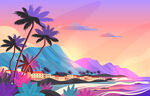 热带海滨黄昏美景