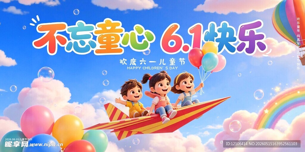 六一儿童节欢乐飞行场景