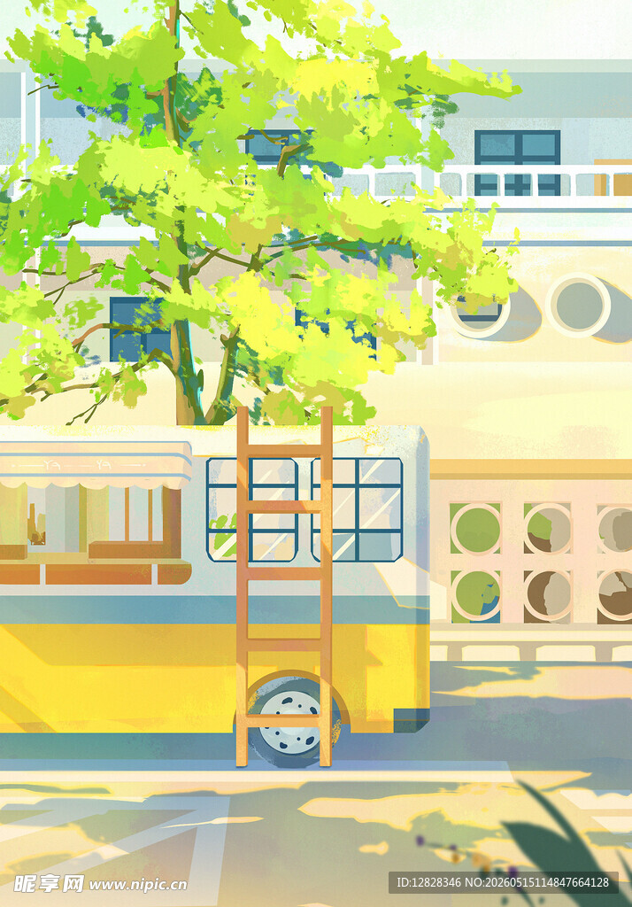 夏日街头的清新场景