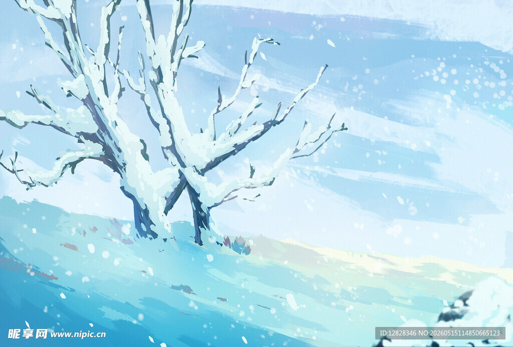 冬日雪景中的孤树