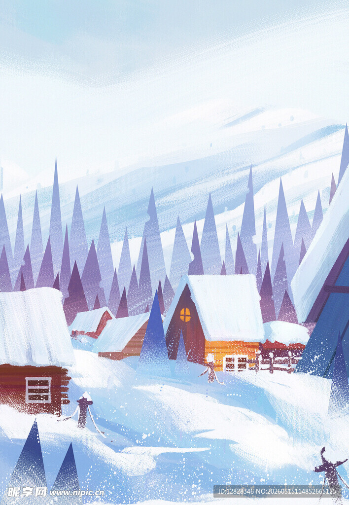 冬日雪中小镇美景