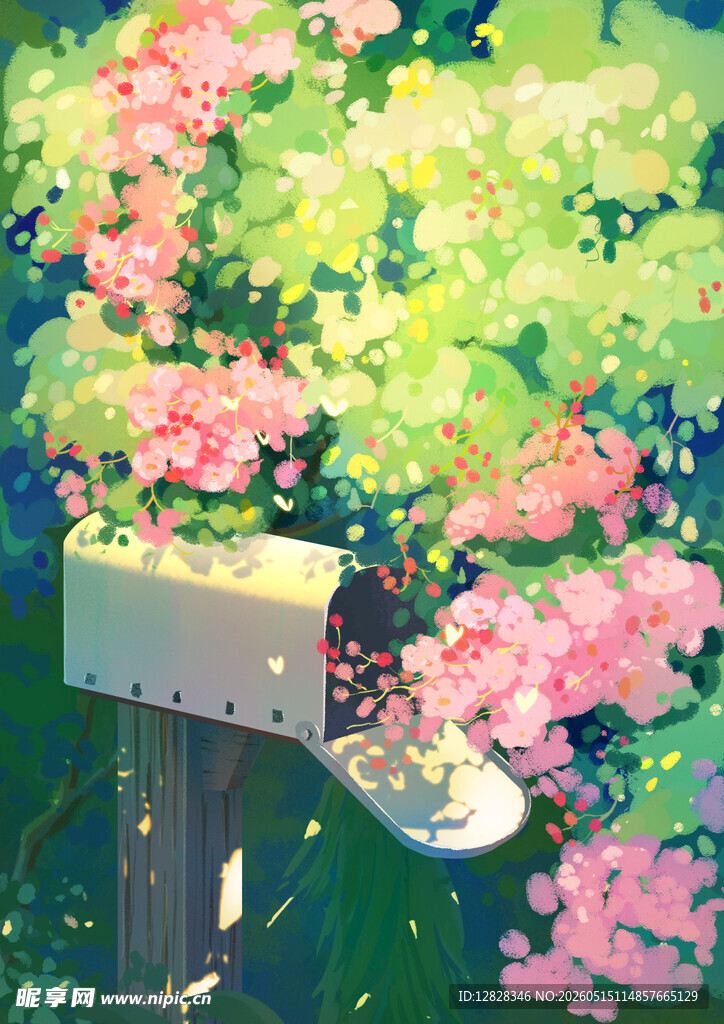 花丛中的复古邮箱