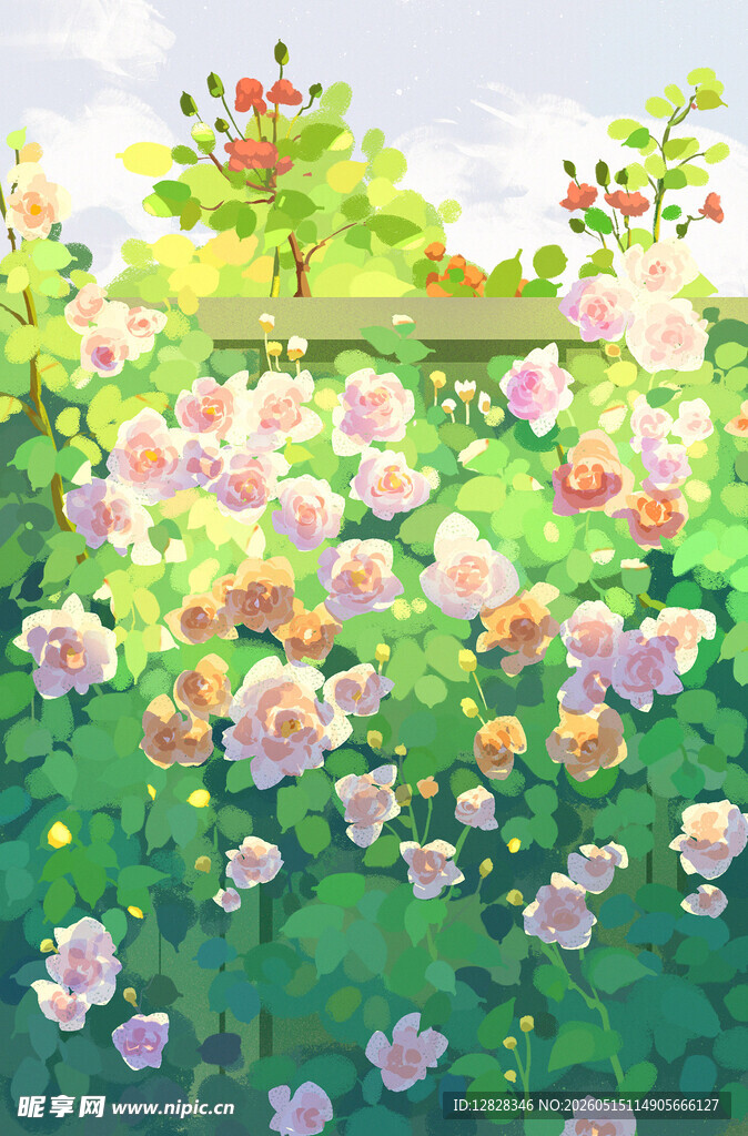 春日繁花盛开的美丽花田