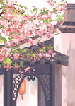 古风庭院中的烂漫花枝