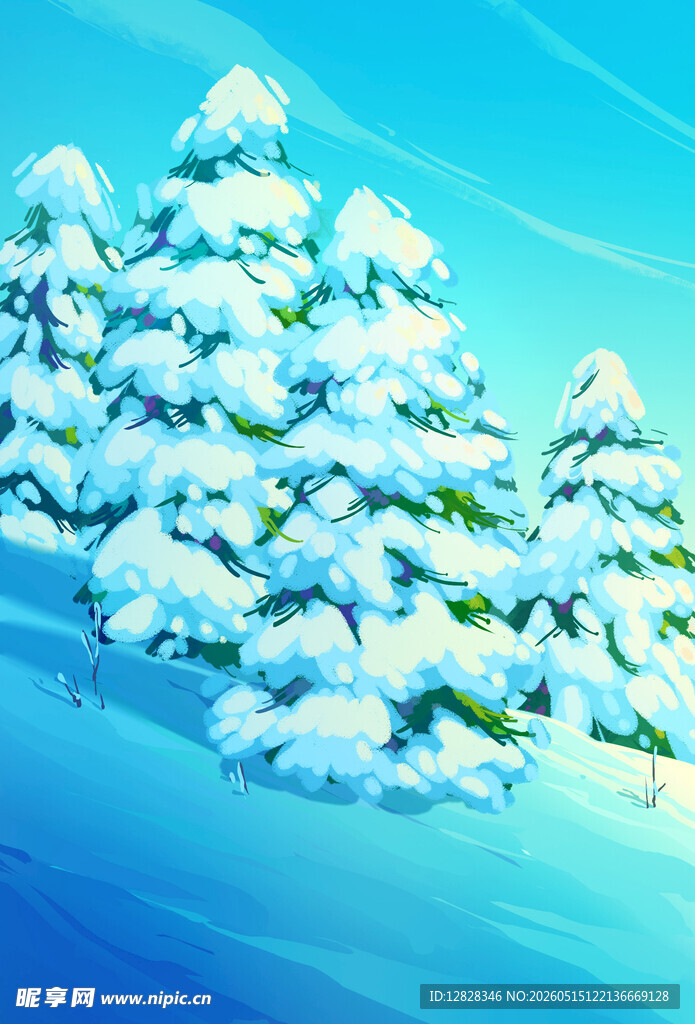 冬日雪覆松林美景