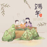 端午家庭包粽温馨场景