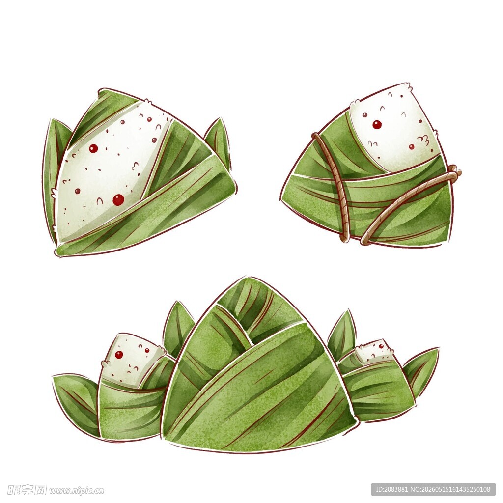 手绘清新风粽叶包裹的食物