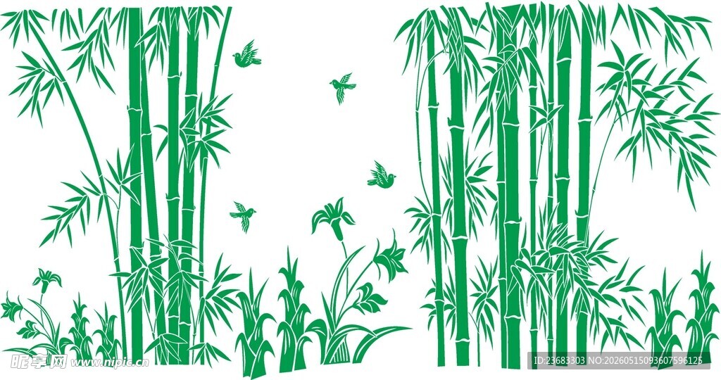 翠绿竹林剪影意境图