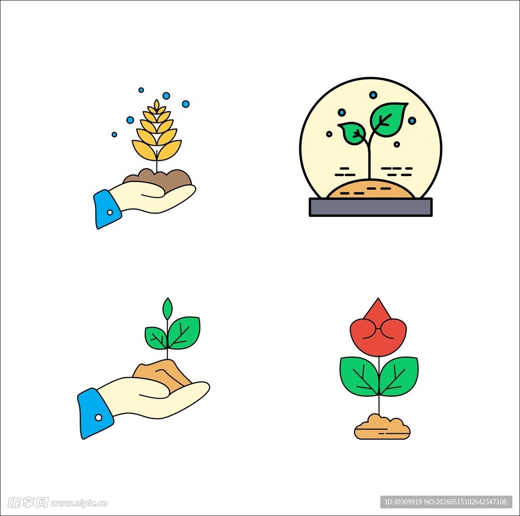 手与植物的创意图标集合