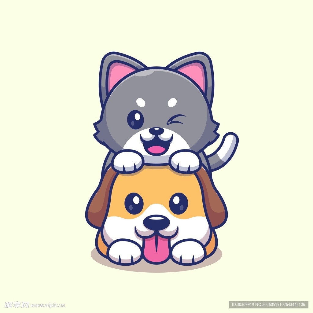 猫狗叠罗汉可爱卡通形象