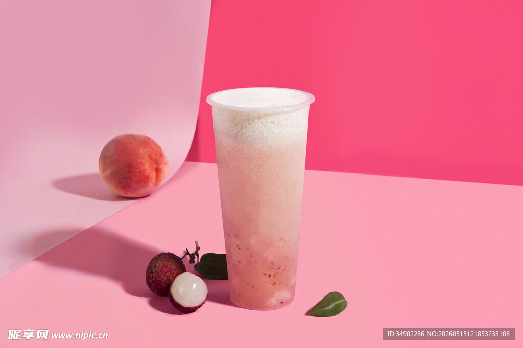粉色系蜜桃饮品清新画面