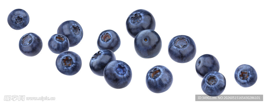 新鲜蓝莓散落