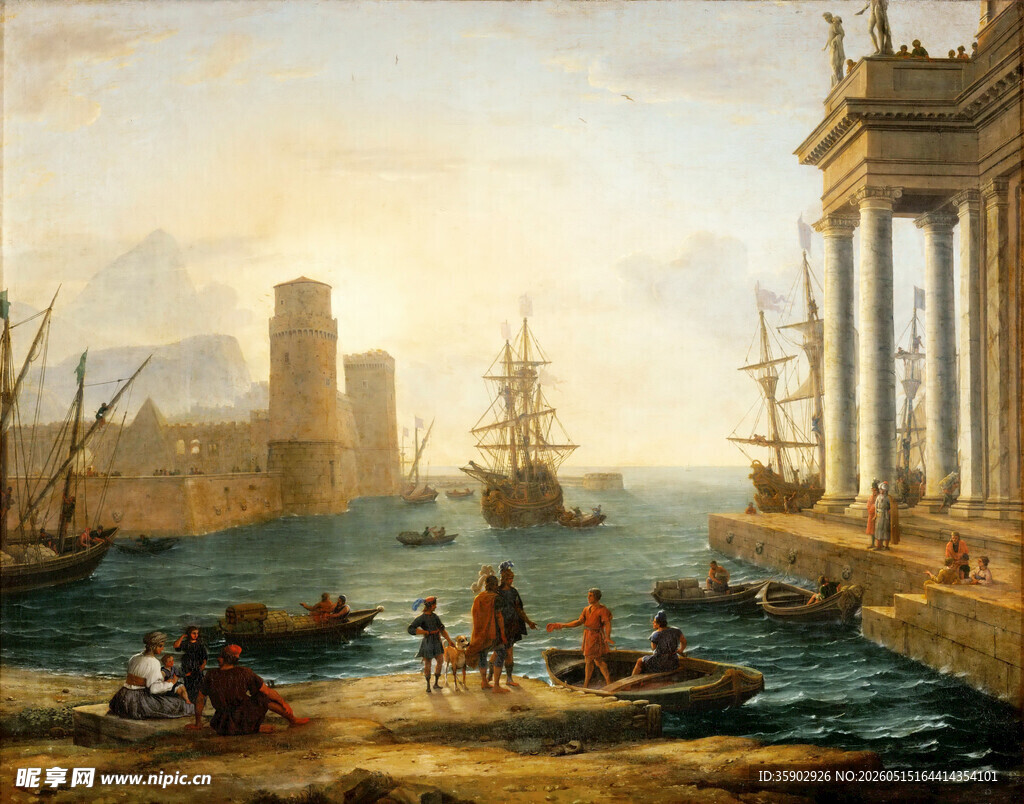 古典海港风景画作
